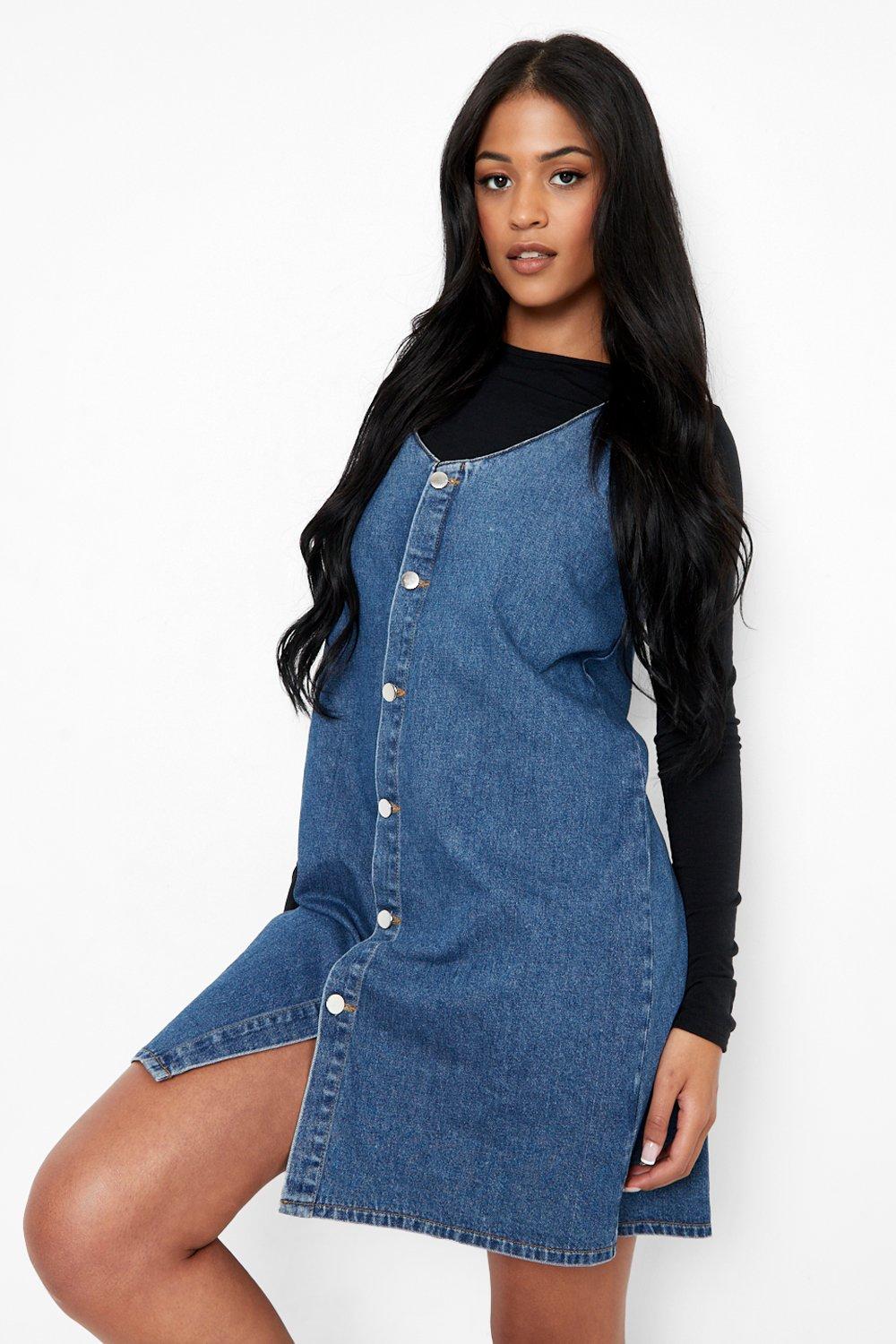 Tall denim shop pinafore